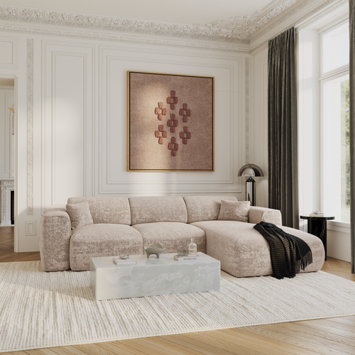 Sia Home - Hoekbanken YUMA - Fluweel met reliëf - Beige - 283cm