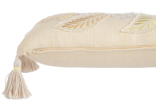 J-Line kussen Rechthoek Bloem + Kwastjes - katoen - lichtgeel