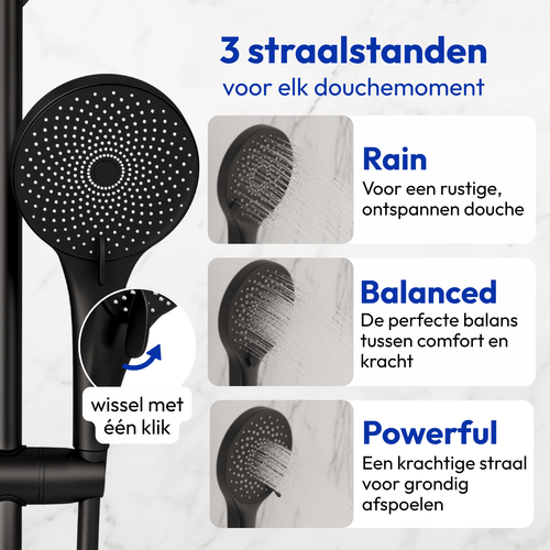LOMAZOO inbouwdoucheset Vayne - met thermostaatkraan & ronde handdouche - mat zwart