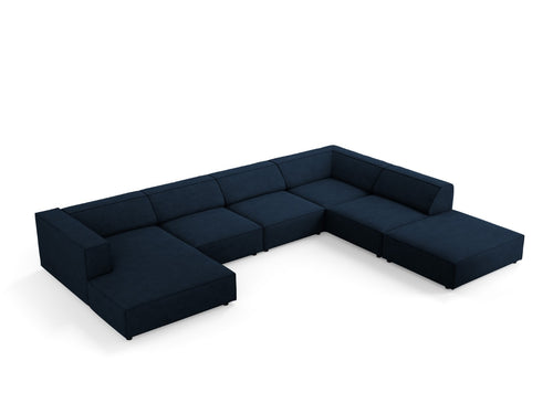 Cosmopolitan Design Panoramische hoekbank rechts Arendal 7-zits, chenille met ribbeleffect, koningsblauw - 262x364x70cm