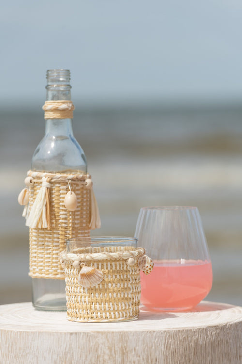 J-Line decoratie fles Met Schelpen - glas - naturel - 2 stuks