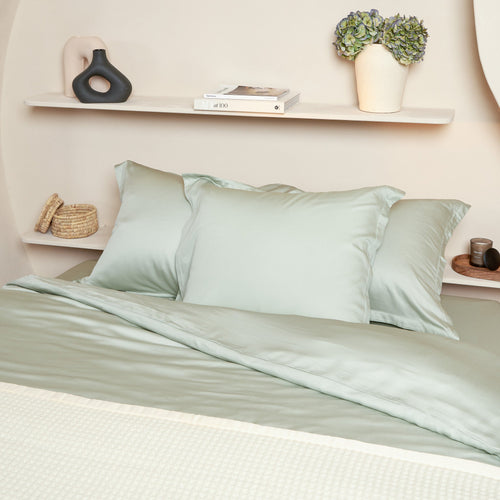 Coco & Cici - TENCEL - Sateen Kussensloop Grijs Groen - 1 kussensloop 40x80