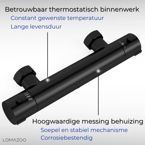 LOMAZOO thermostatische douchekraan - met temperatuurbegrenzer 38°C - mat zwart - h.o.h. 15 cm
