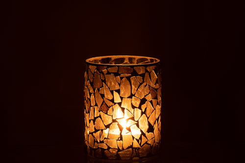 J-Line windlicht Mozaiek - glas - grijs/groen - medium