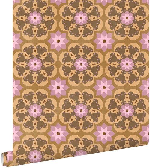 ESTAhome behang tegelmotief bruin en paars - 50 x 900 cm - 132074