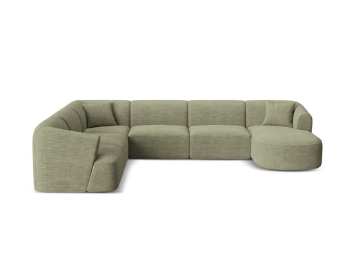 Cosmopolitan Design Modulaire panoramische hoekbank links Campi 7-zits, ribfluwelen mosgroen - 255x330x70cm