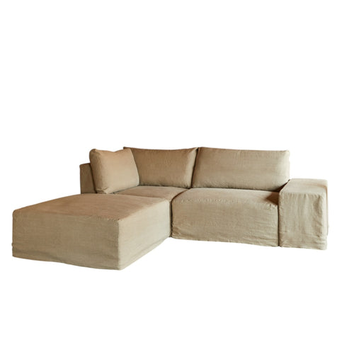 Tikamoon Modulaire hoekbank in natuurlijk linnen met chaise longue, 2-zit - Naturel