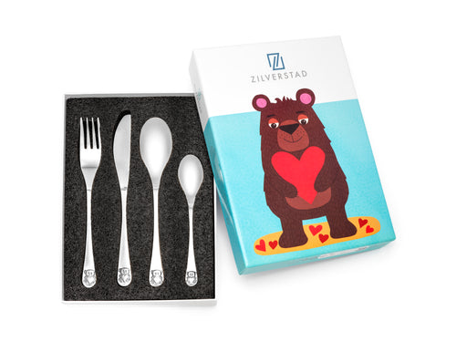 Zilverstad - Kindercouvert Beer met hart - 4 delig - RVS