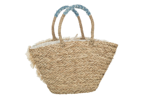 J-Line strandtas Bloemen + Franjes Denim - zeegras - naturel/blauw