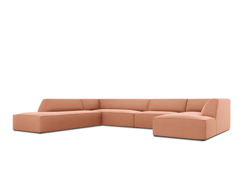 Micadoni Panoramische hoekbank links Ruby 7-zits, flueel, roze - 273x366x69cm