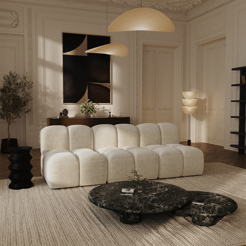 Sia Home - Modulaire bank NUBI - Fluweel met structuur - Crème - 570cm