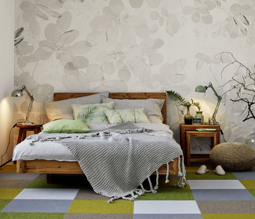 Sanders & Sanders fotobehang bladeren lichtgrijs en wit - 400 x 250 cm - 611913