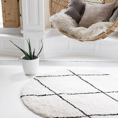Interieur05 Berber Rond vloerkleed hoogpolig Wit/Zwart - scandinavisch - nea - 200 x 200 cm - vtwonen shop