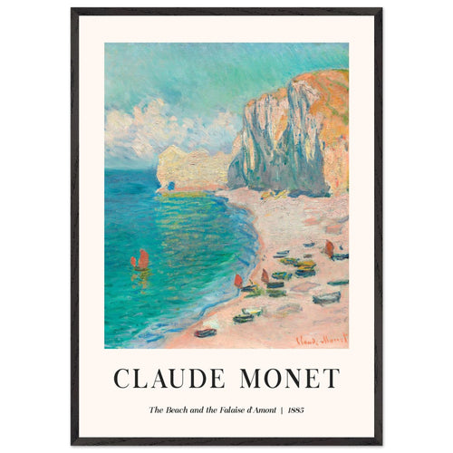 Artfulprints Poster met Lijst Claude Monet - The beach and the falaise d' Amont   - 70x100 cm - Blauw
