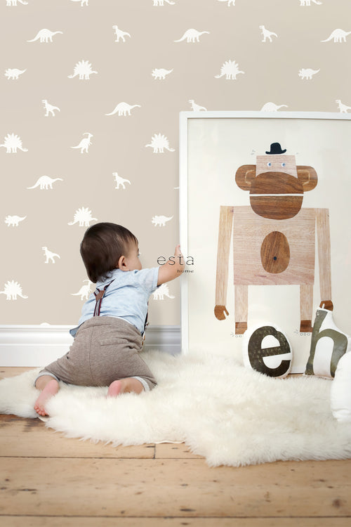 ESTAhome behang dinosaurussen beige - 53 cm x 10.05 m - 139508