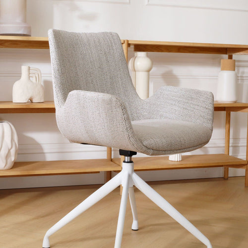 Nolon Nola-Eef Eetkamerstoel Beige Gemêleerd - Draaibaar Wit Onderstel - vtwonen shop