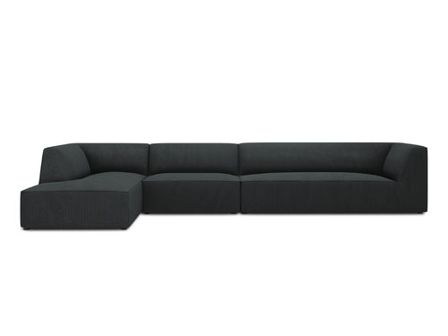 Micadoni linker hoekbank Ruby 5-zits, ribfluwelen, zwart - 180x366x69cm