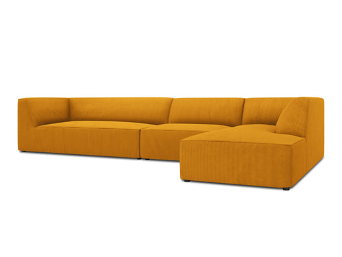 Micadoni rechter hoekbank Ruby 5-zits, ribfluwelen, geel - 180x366x69cm