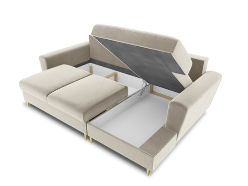 Cosmopolitan Design Converteerbare hoekbank rechts met opbergdoos Kyoto 4-zits, flueel, lichtbeige - 145x241x88cm