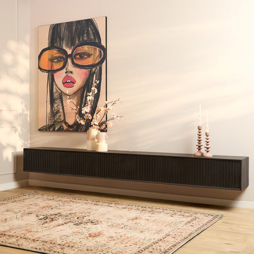 StarFurn Zwevend Tv-meubel Madison - Zwart Hout - 280x35x30cm