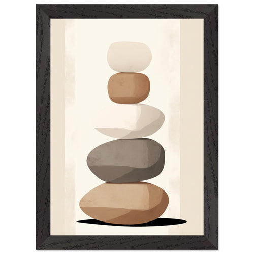 Artfulprints Poster met Lijst Stacked stones   - A4 21x29.7 cm - Taupe