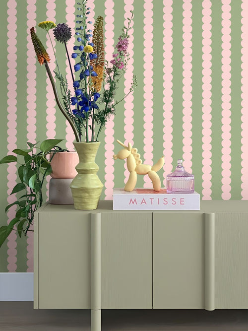 ESTAhome behang grafische print licht roze en groen - 0.53 x 10.05 m - 132138