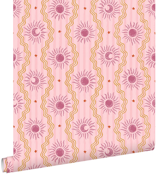 ESTAhome behang retro ornamenten paars, roze en geel - 50 x 900 cm - 131712