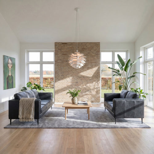 Furnhouse 2-zitsbank Valencia - Zwart - Leer - 88x157x83