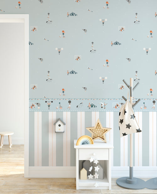 Sanders & Sanders zelfklevende behangrand circus figuren blauw 500 x 16 cm 640321