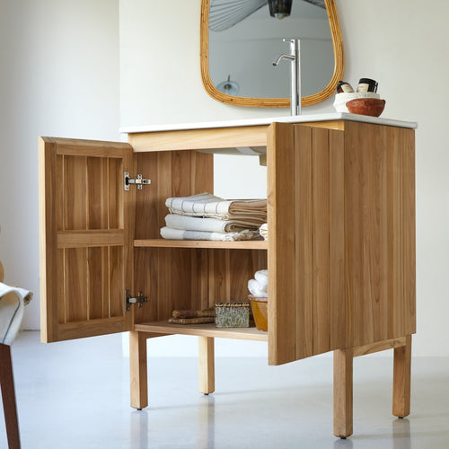 Tikamoon Massief teakhouten en keramisch badmeubel 80 cm - Naturel