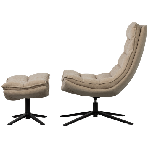 WOOOD draaifauteuil met hocker Kube - Chenille stof - Naturel - vtwonen shop