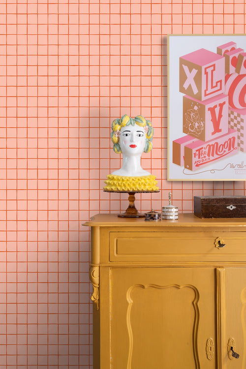 ESTAhome behang geblokt motief perzik roze - 50 x 900 cm - 131596 - vtwonen shop