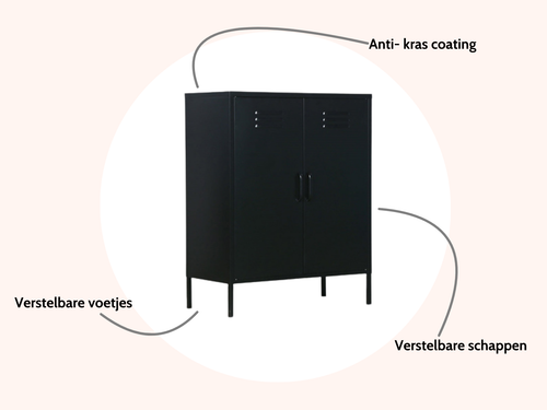MaximaVida metalen lockerkast Finn 80 x 40 x 102 cm zwart - 2 schappen - vtwonen shop