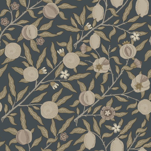 ESTAhome behang exotisch fruit en bladeren donkerblauw en taupe - 50 x 900 cm - 131173 - vtwonen shop