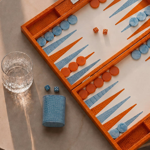 Premium Interiors - Backgammon - Groot BACKGAMMON - leer zonnekleur 46cm