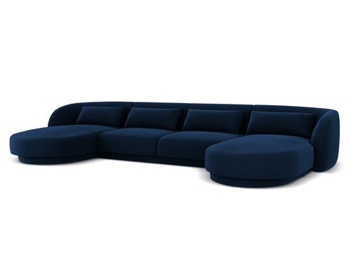 Cosmopolitan Design Panoramische bank Tulum 5-zits, flueel, koningsblauw - 156x330x70cm