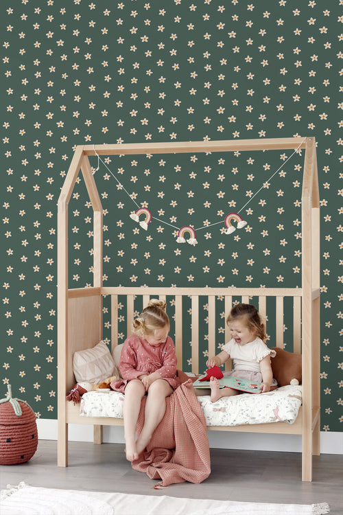 ESTAhome behang madeliefjes donkergroen - 53 cm x 10.05 m - 131116