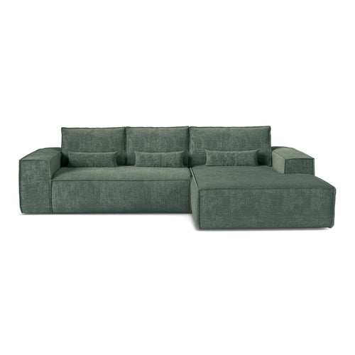 Premium Interiors - Rechthoekige hoekbank met snelle slaapfunctie JUNE - gewaafd fluweel smaragdgroen 320cm