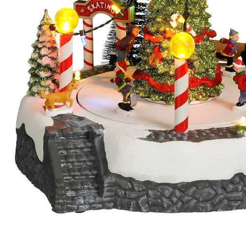 Luville Kerstdorp Kerstboomscène met Schaatsbaan - Kerstversiering met Bewegende Figuren en LED-verlichting - Guirlande op Batterijen - Kerstslingers