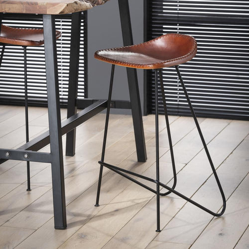 Giga Meubel Barstoel Vintage - Bruin Leer - Zithoogte 67cm - Set van 4