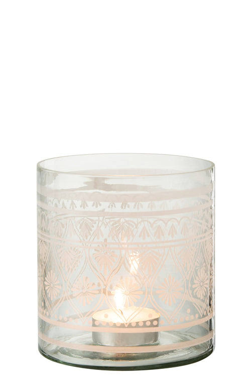 J-Line windlicht Patroon - glas - transparant/wit - large