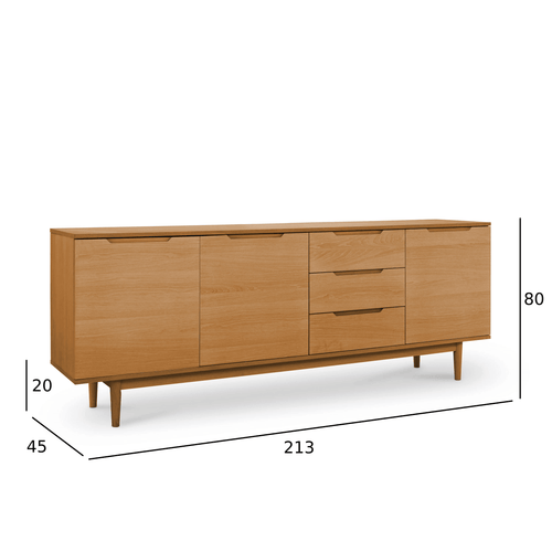 Furnhouse 4-deurs dressoir Kerteminde - Natuurlijk eikenhout - MDF, eikenfineer - 45x213x80