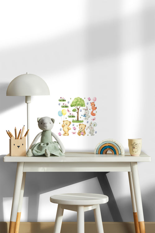 Sanders & Sanders muursticker bos met bosdieren multicolor - 30 x 30 cm - 601334