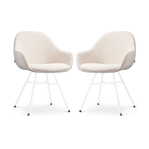 Nolon Noa-Mae Eetkamerstoelen Set van 2 - Bouclé Beige - Witte Poten - vtwonen shop