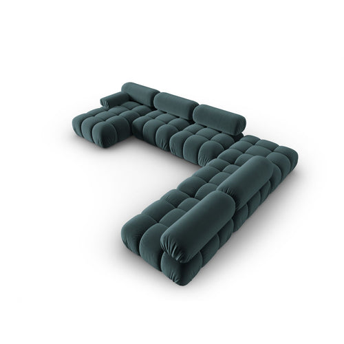 Cosmopolitan Design - Modulaire panoramische hoekbank rechts Cortina 7-zits, flueel turkoois - 282x376x70cm