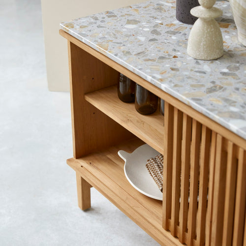 Tikamoon Buffetkast van massief teakhout en premium terrazzo 160 cm - Naturel