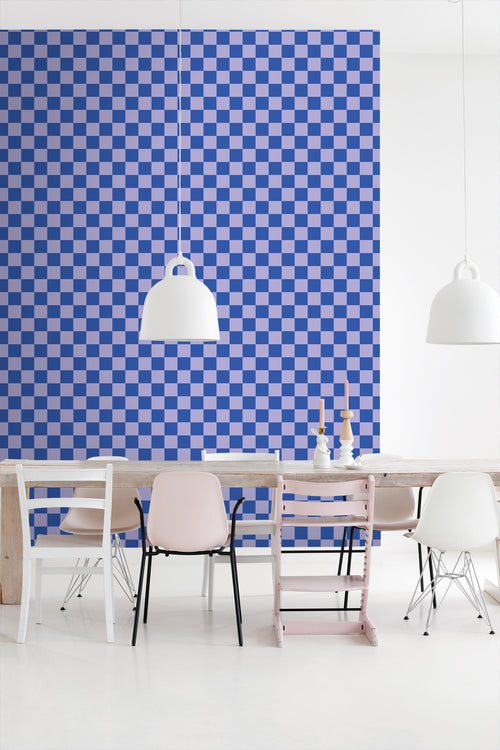 ESTAhome behang geblokt motief lila paars en koningsblauw - 53 cm x 10.05 m - 130917 - vtwonen shop