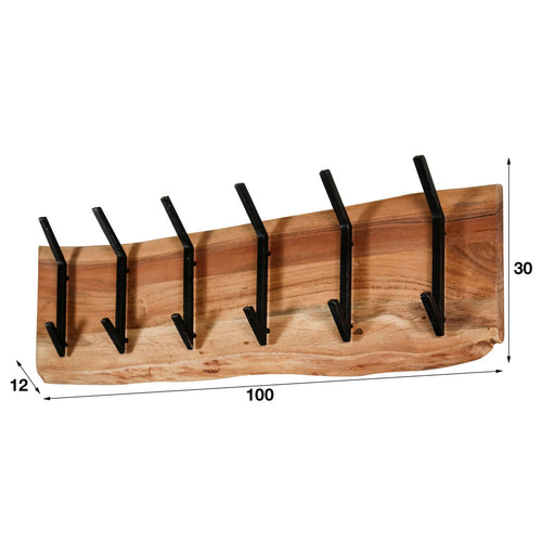 Giga Meubel Kapstok Edge - Naturel Hout - 12 Haken - 100x30x1cm