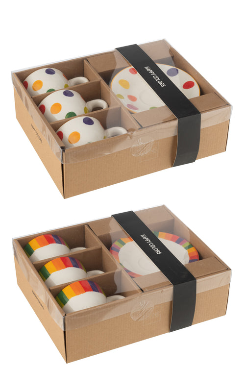 J-Line kop + schoteltje Polka - porselein - mix - 2 stuks