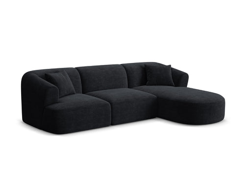 Cosmopolitan Design Modulaire hoekbank rechts Campi 4-zits, ribfluwelen zwart - 156x256x70cm